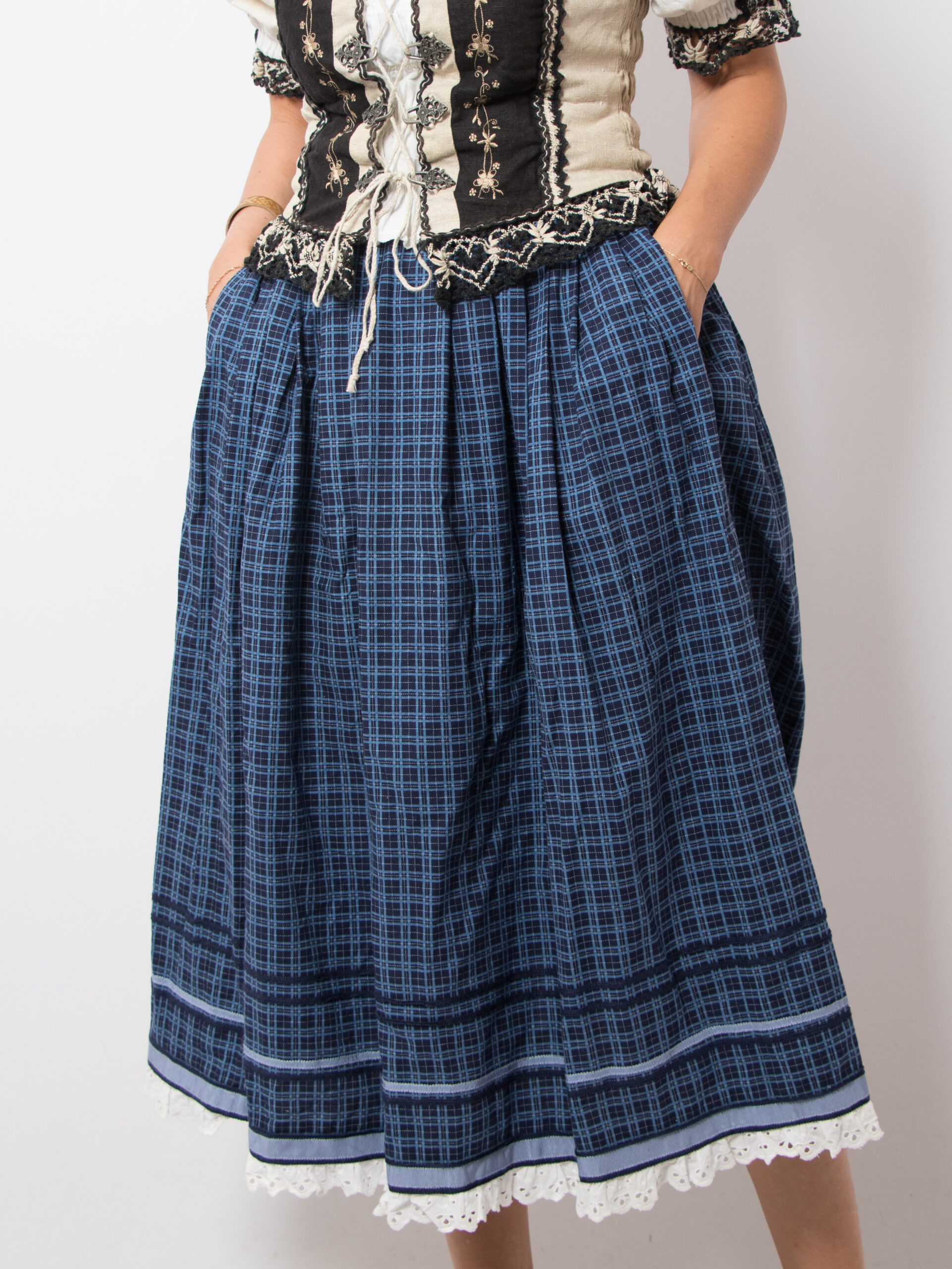 Vintage Folk Blue Plaid Skirt Vintage Folk Blue Plaid Skirt - Image 4