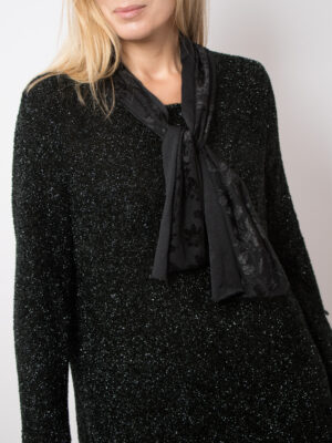 Vintage Persona Sparkly Tunic Blouse and Attached Jacquard Scarf Tie Size L Made in Italy Gift for Girlfriend