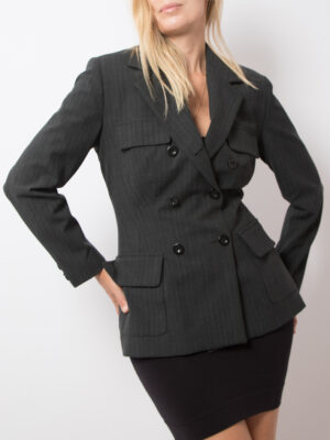 90s Atos Lombardini Striped Wool blend Double Breasted Blazer Grey Size S Gift for Girlfriend