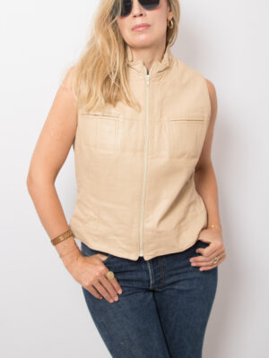 Vintage Beige Leather Vest Buttery Soft