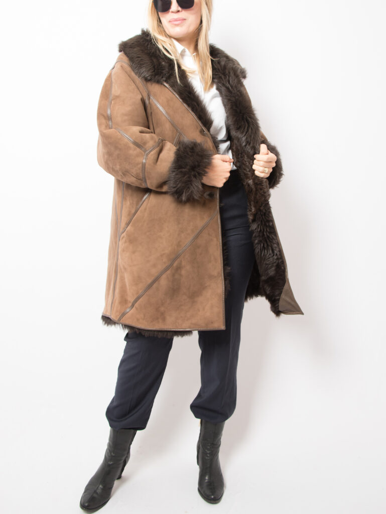 Vintage Brown Suede Shearling Jacket thumbnail 2