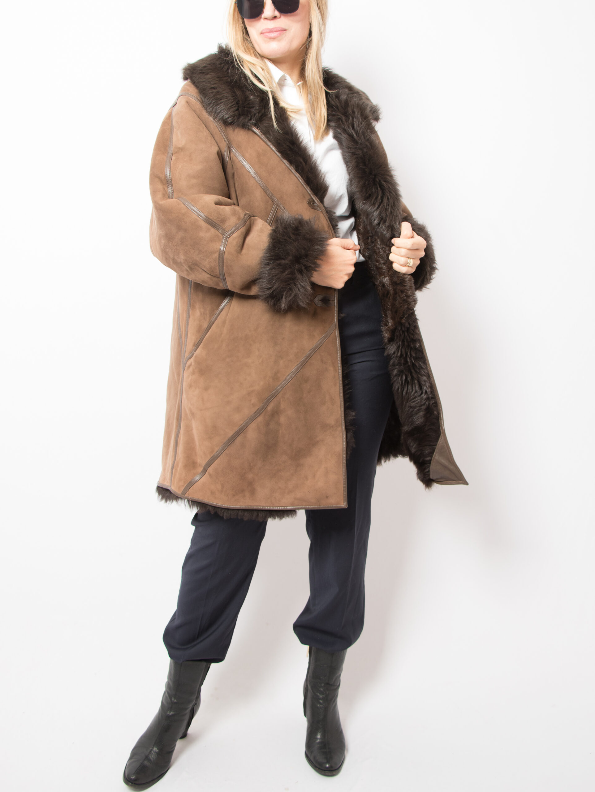 Vintage Brown Suede Shearling Jacket Vintage Brown Suede Shearling Jacket - Image 2