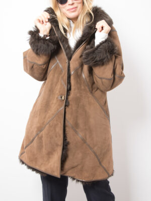vintage shearling jacket suede brown