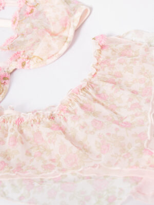 RARE Vintage 80s Floral Sheer Lingerie Set Made in Italy Deliziare by Manicardi Bra Ruffled Panties Pale Pink Mesh Size 75B S/M Gift Idea
