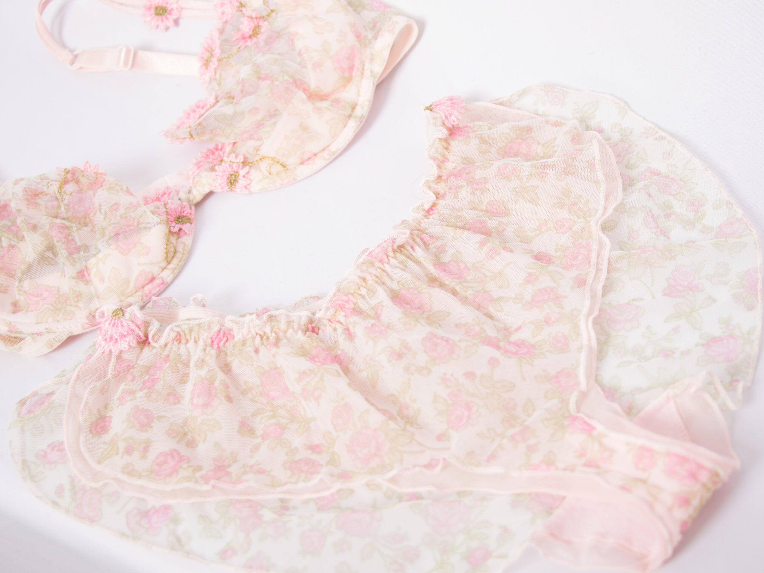 80s Deliziare by Manicardi Sheer Lingerie Set RARE Vintage 80s Floral Sheer Lingerie Set Made in Italy Deliziare by Manicardi Bra Ruffled Panties Pale Pink Mesh Size 75B S/M Gift Idea