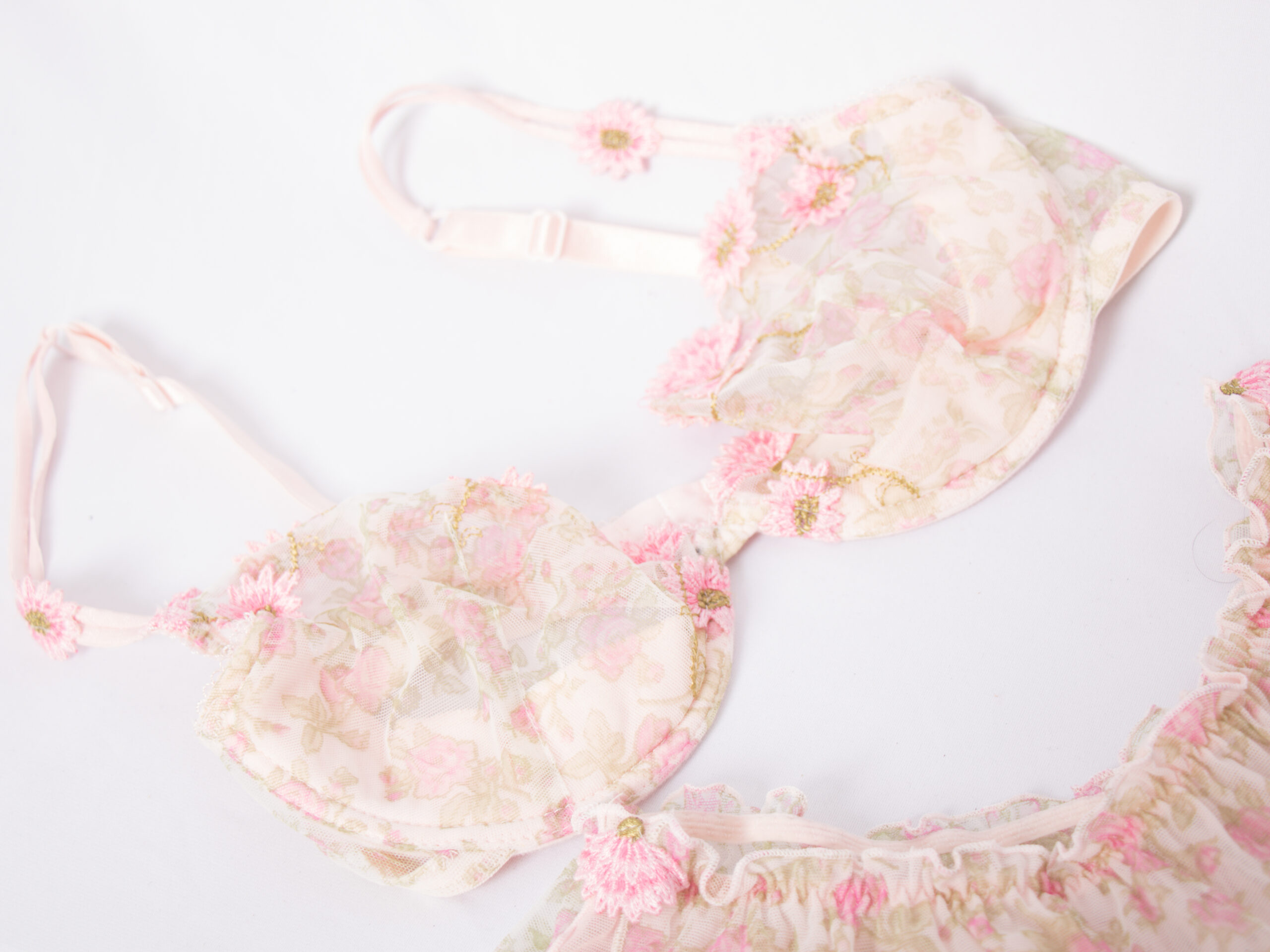 80s Deliziare by Manicardi Sheer Lingerie Set RARE Vintage 80s Floral Sheer Lingerie Set Made in Italy Deliziare by Manicardi Bra Ruffled Panties Pale Pink Mesh Size 75B S/M Gift Idea
