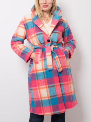 Italian Plaid Wool Belted Coat Women
