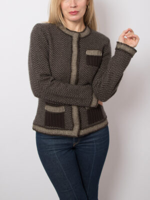 Chevron Cashmere Cardigan Jacket