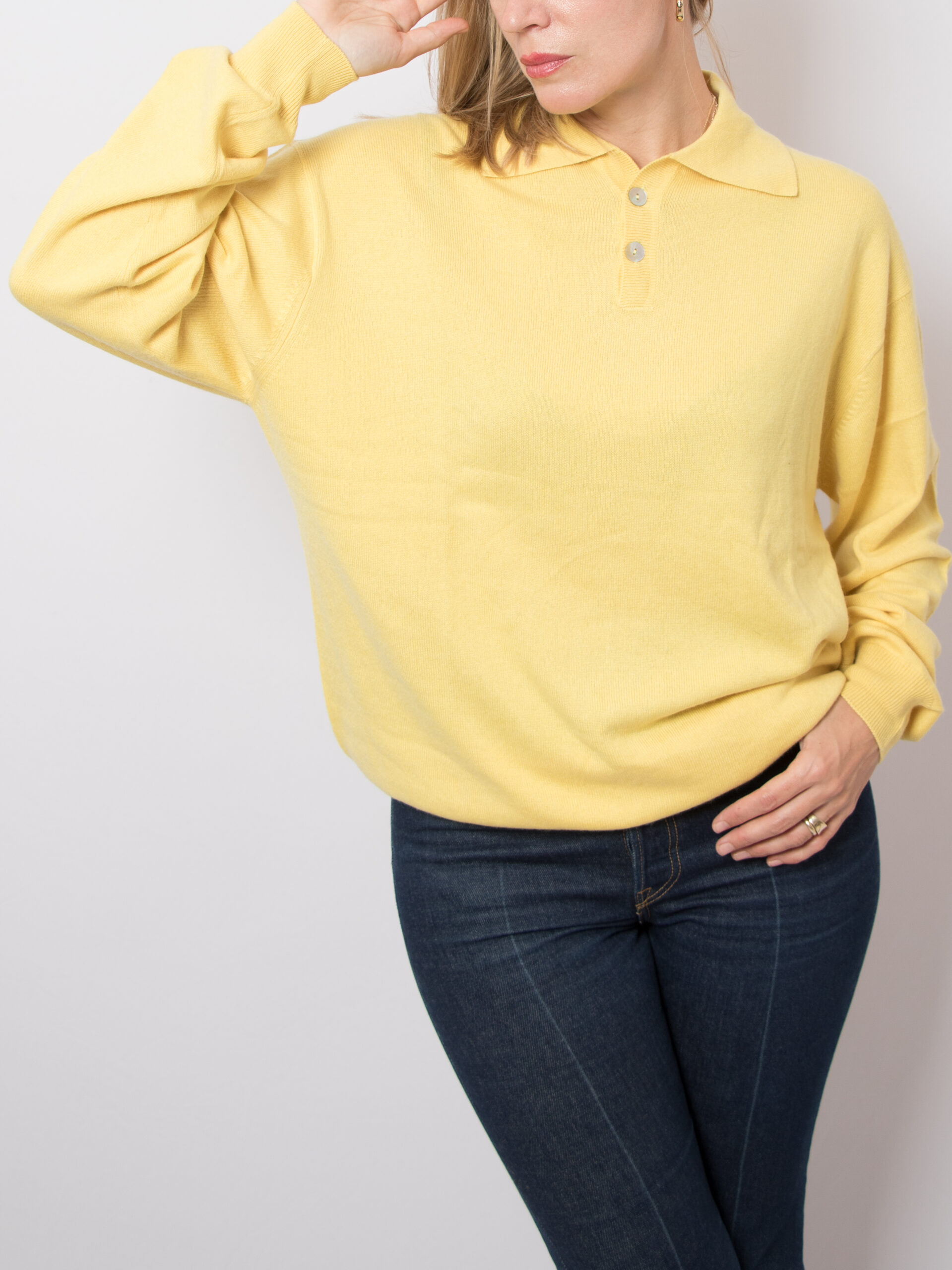 Yellow Silk Cashmere Polo Neck Sweater Yellow Silk Cashmere Polo Neck Sweater - Image 5