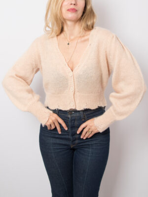 Vintage Fuzzy Mohair Cardigan Balloon Sleeves