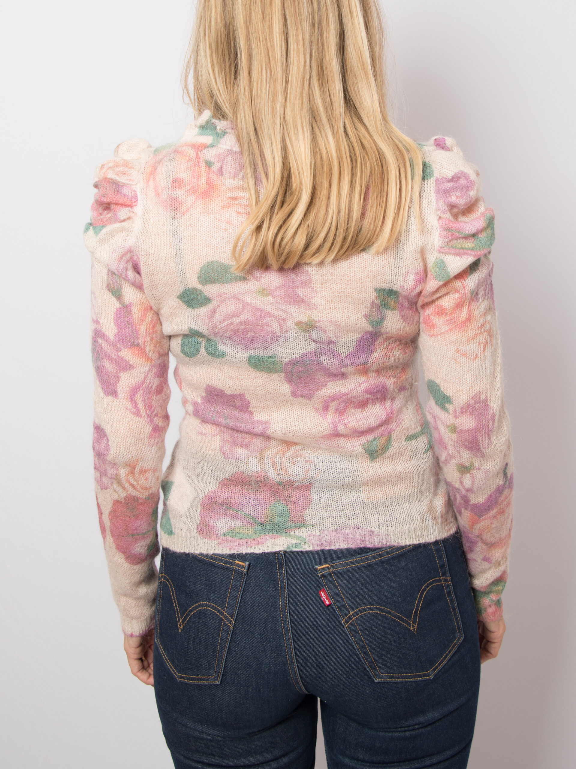Floral Sheer Mohair Sweater Puff Shoulders Floral Sheer Mohair Sweater Puff Shoulders - Image 4