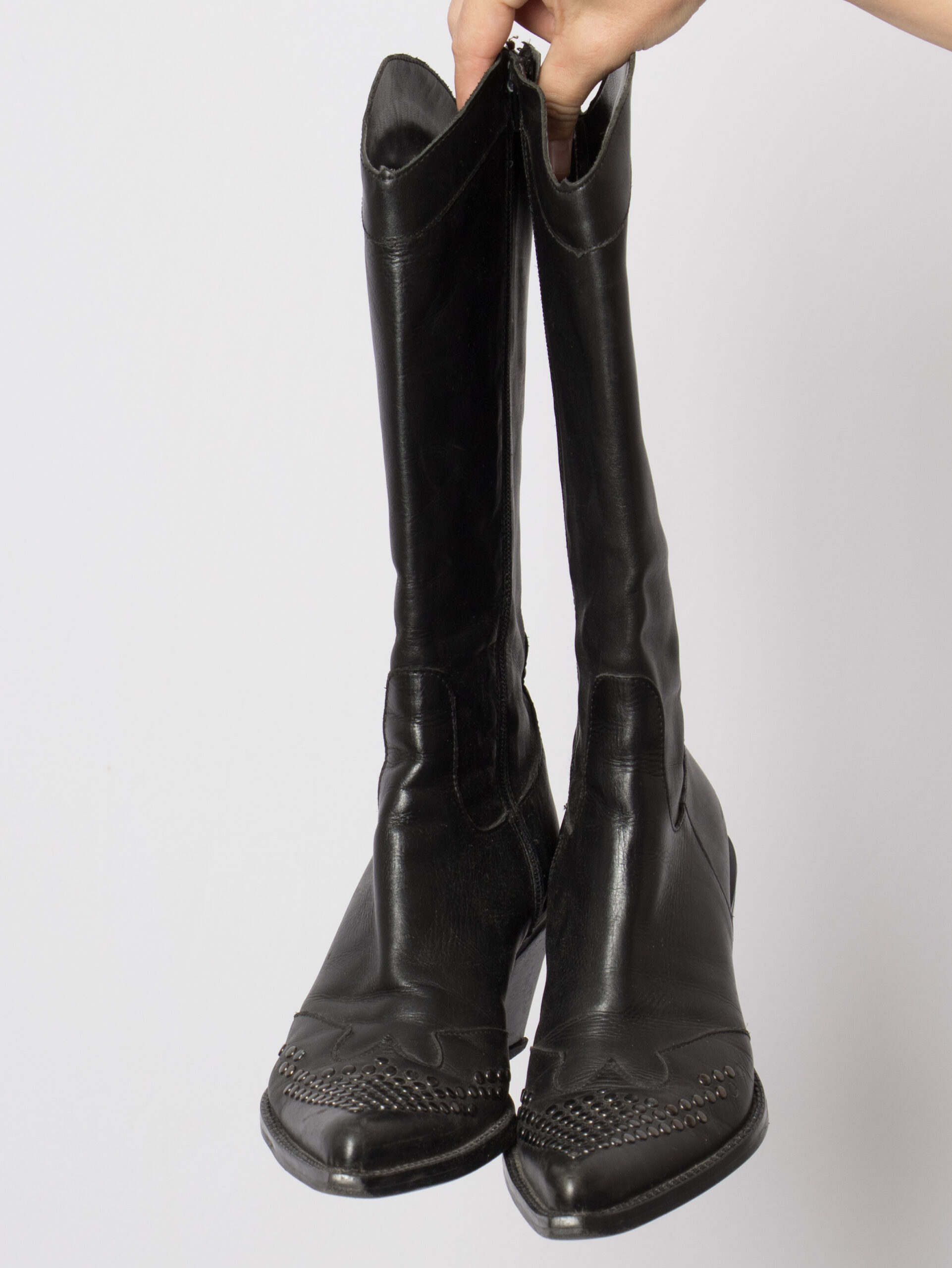 Vintage Black Faux Leather Knee Boots Vintage Black Faux Leather Knee Boots - Image 2