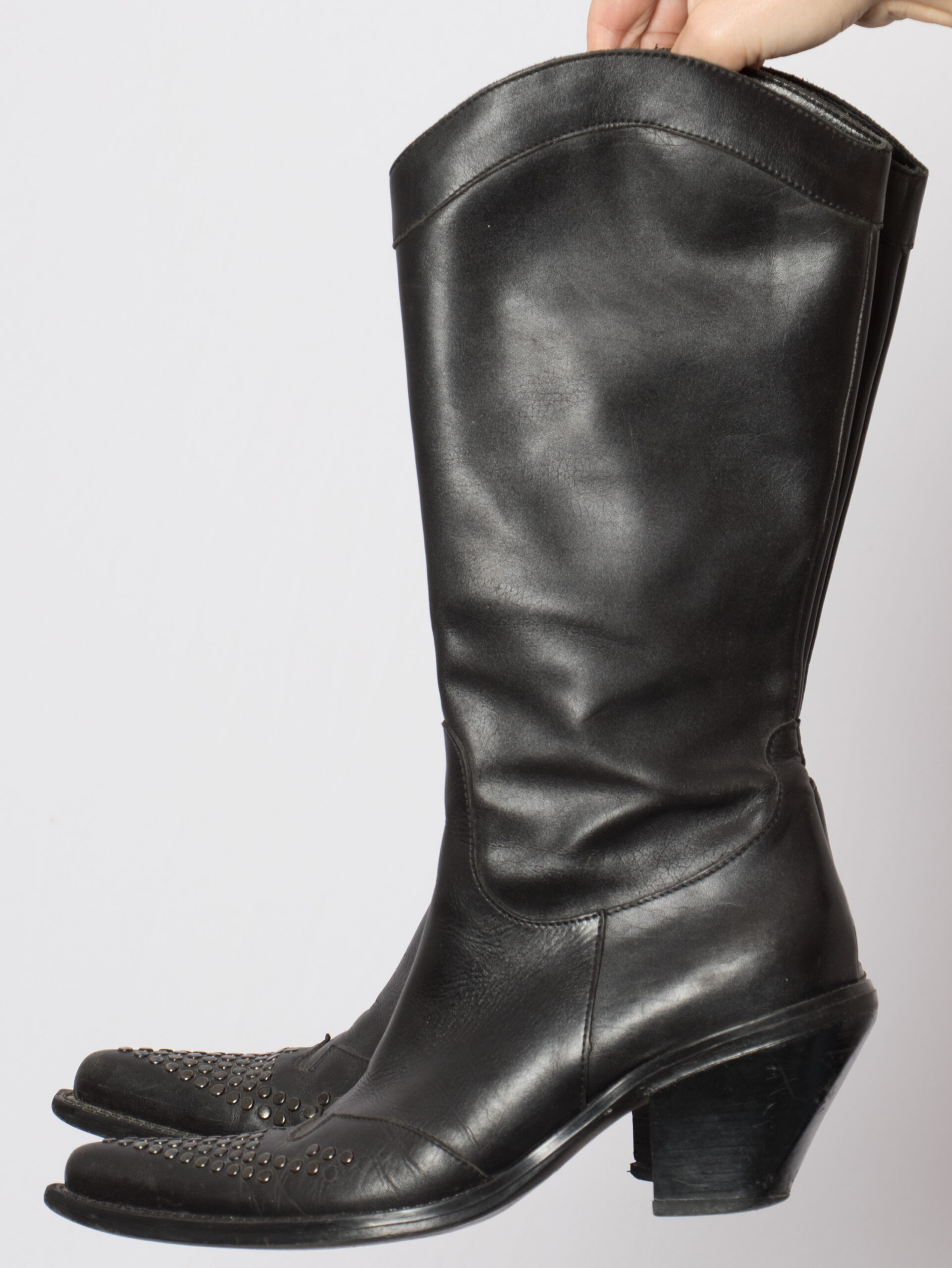 Vintage Black Faux Leather Knee Boots Vintage Black Faux Leather Knee Boots - Image 3