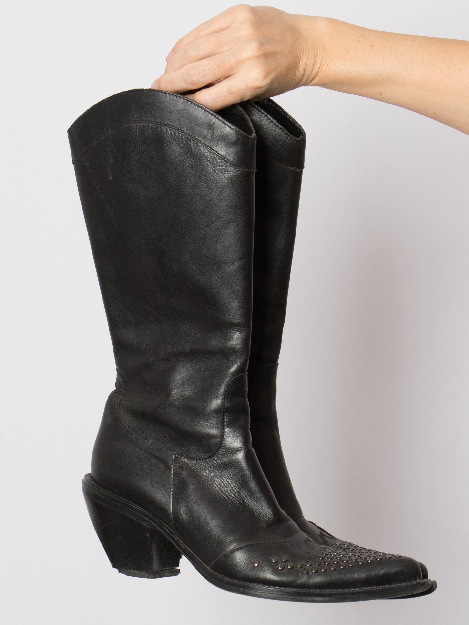 Vintage Black Faux Leather Knee Boots Vintage Black Faux Leather Knee Boots - Image 4