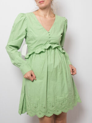 Eyelet Lace Puff Sleeve Mini Dress