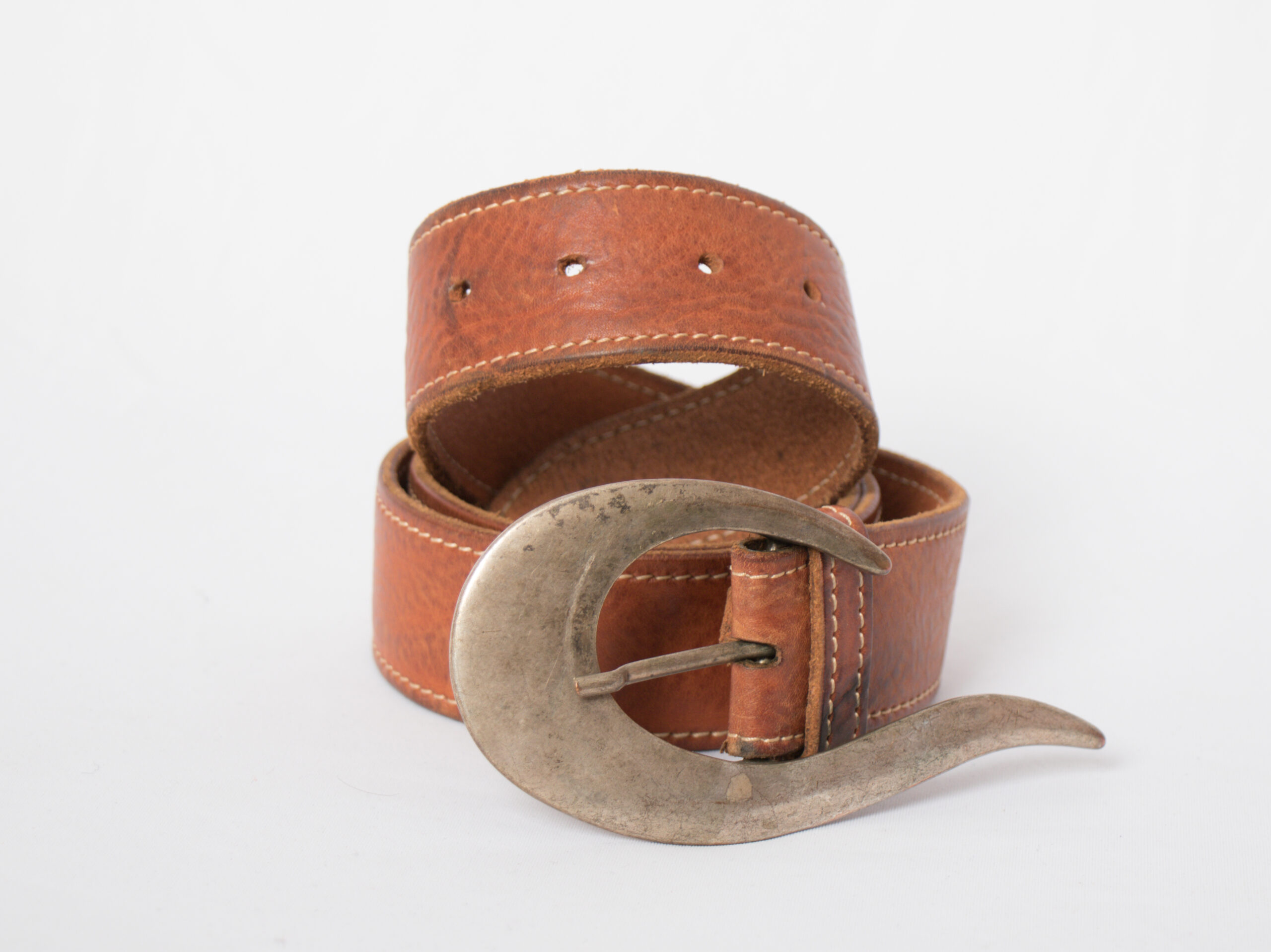 Vintage Oversized Crescent Buckle Leather Belt Vintage Oversized Crescent Buckle Leather Belt - Image 3