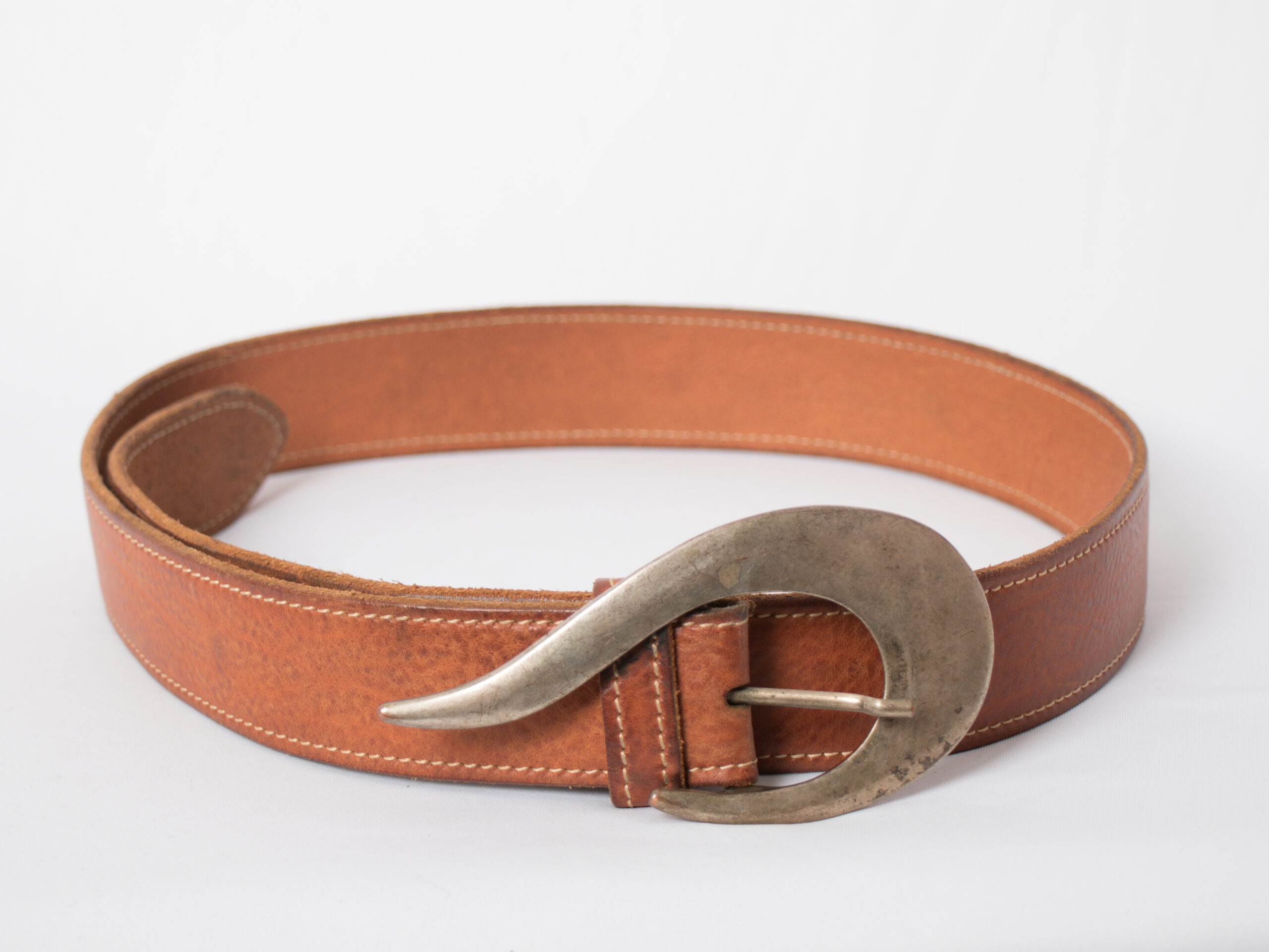Vintage Oversized Crescent Buckle Leather Belt Vintage Oversized Crescent Buckle Leather Belt - Image 5