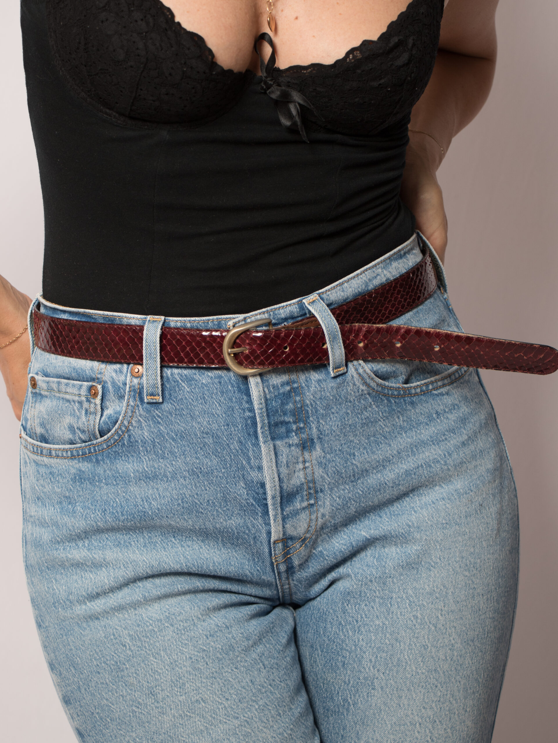 Vintage Genuine Python Belt Burgundy Vintage Genuine Python Belt Burgundy