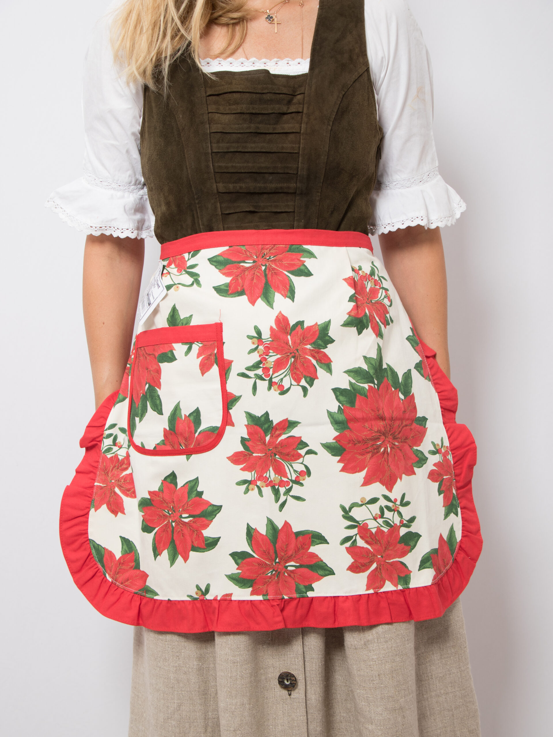 Vintage Christmas Apron Poinsettia Print Vintage Christmas Apron Poinsettia Print
