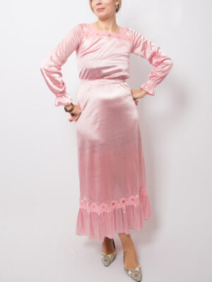 Vintage Pink Nylon Maxi Nightgown