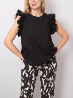 VICOLO Black Ruffle Shoulder Top