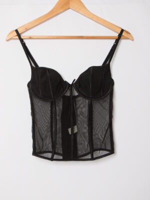Vintage Black Sheer Corset Bustier Lingerie Top Sze 75 C