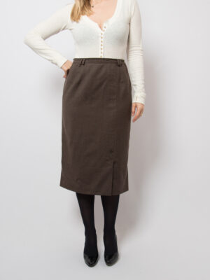 Vintage Brown Midi Wool Skirt