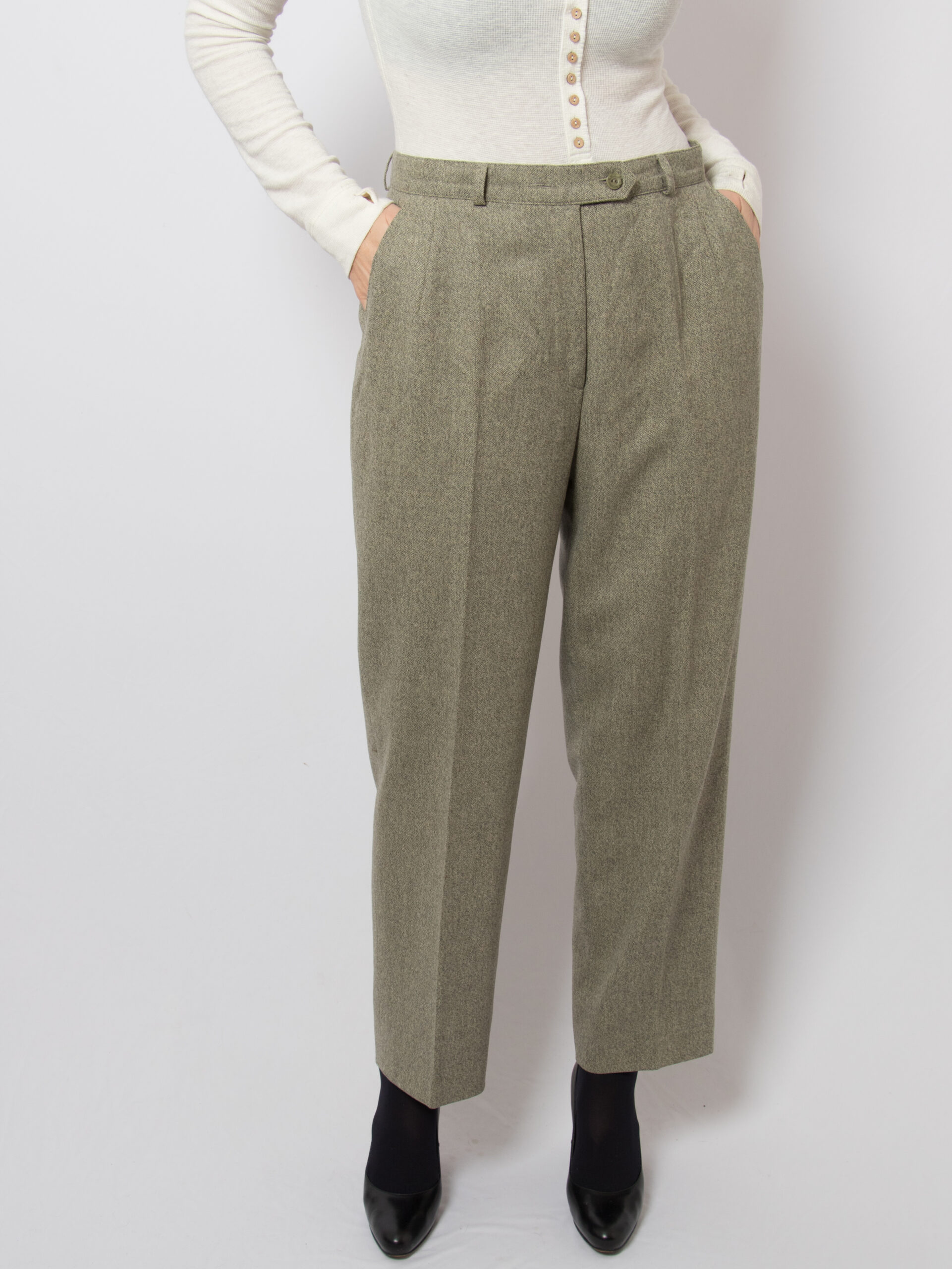Vintage TIMELESS Wool Sage Trousers Vintage TIMELESS Wool Sage Trousers - Image 2