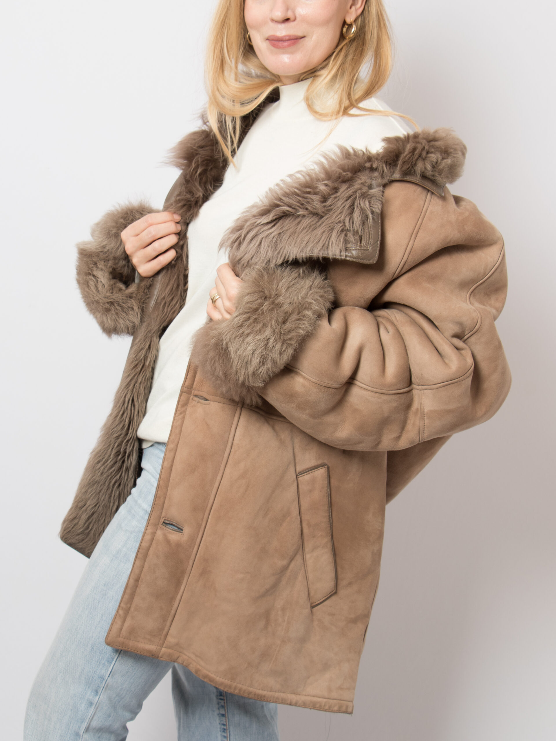 Vintage Taupe Suede Leather Shearling Coat Vintage Taupe Suede Leather Shearling Coat