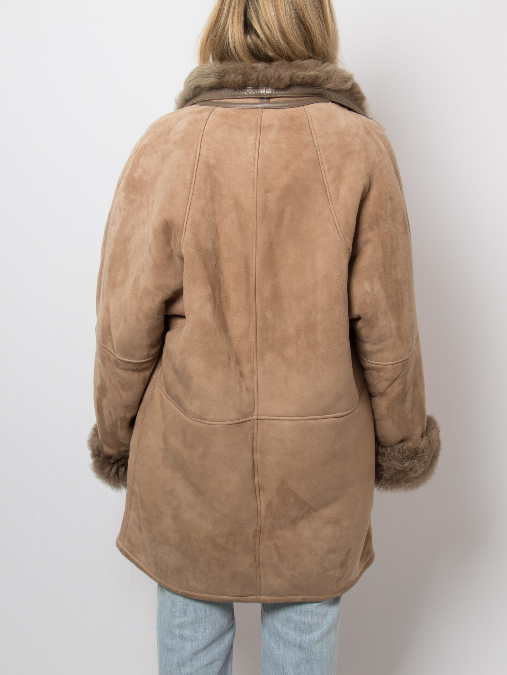 Vintage Taupe Suede Leather Shearling Coat Vintage Taupe Suede Leather Shearling Coat - Image 4
