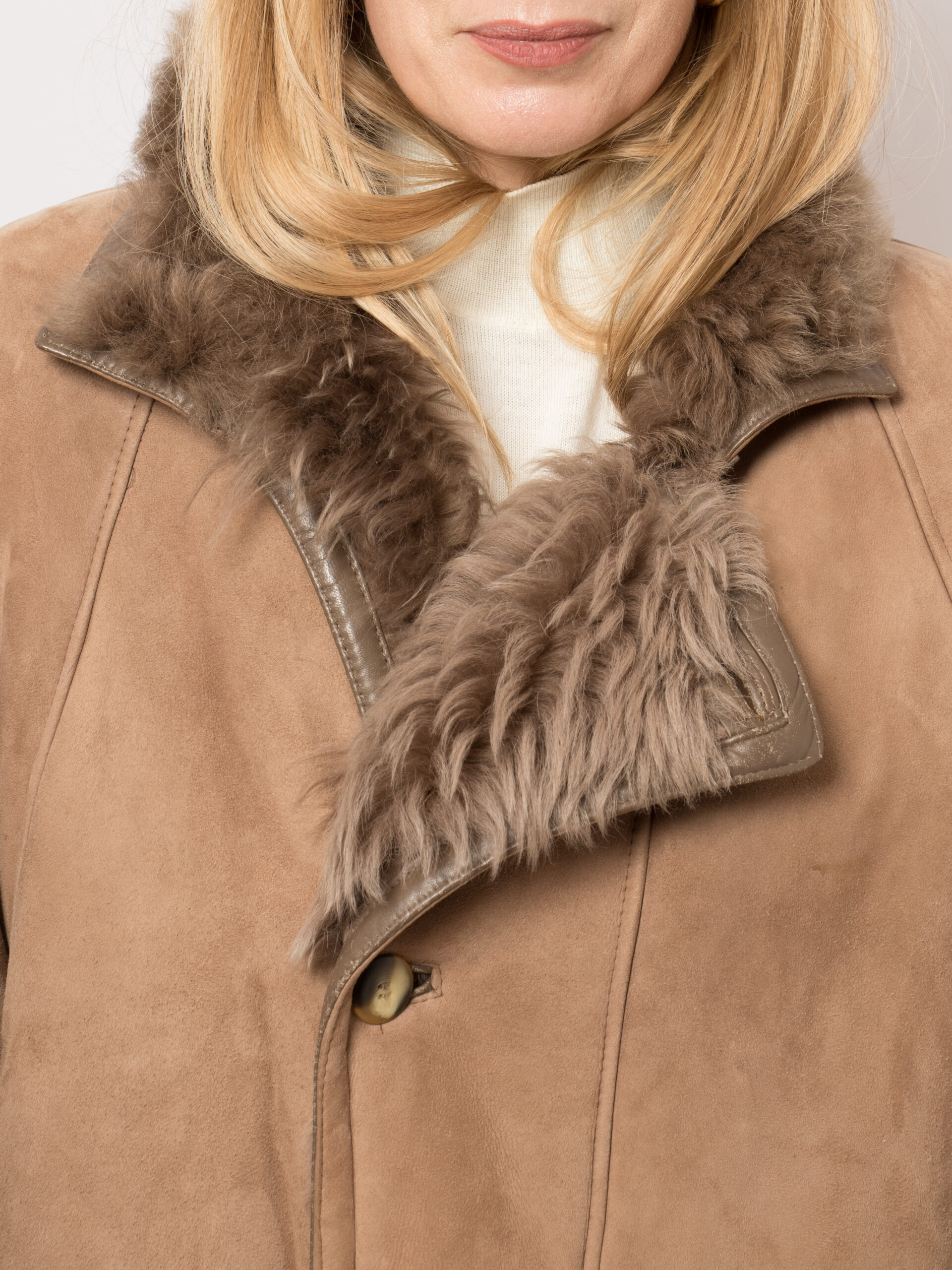 Vintage Taupe Suede Leather Shearling Coat Vintage Taupe Suede Leather Shearling Coat - Image 6