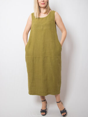 Vintage Olive Green Linen Pinafore Dress