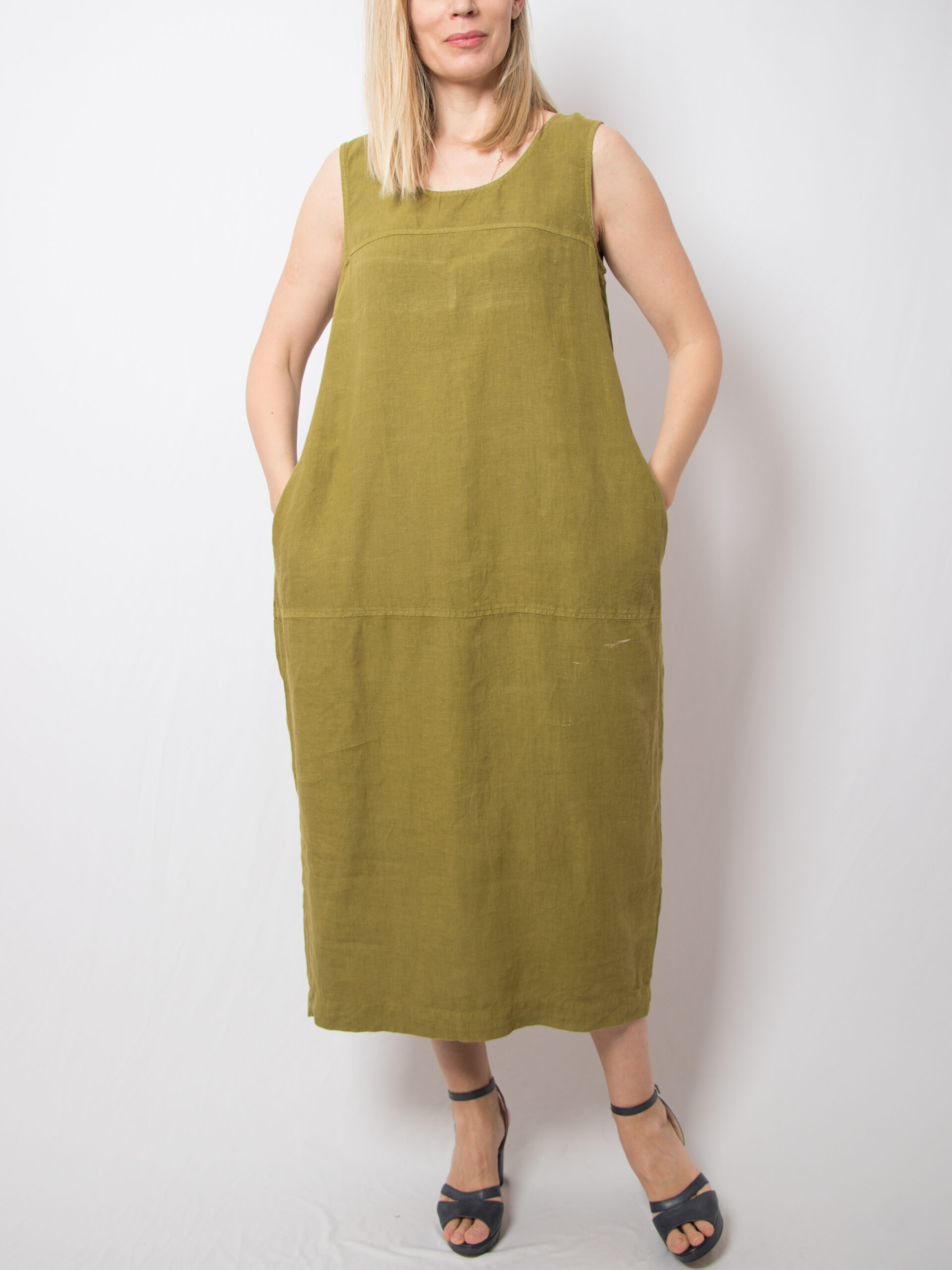 Vintage Olive Green Linen Pinafore Dress Vintage Olive Green Linen Pinafore Dress