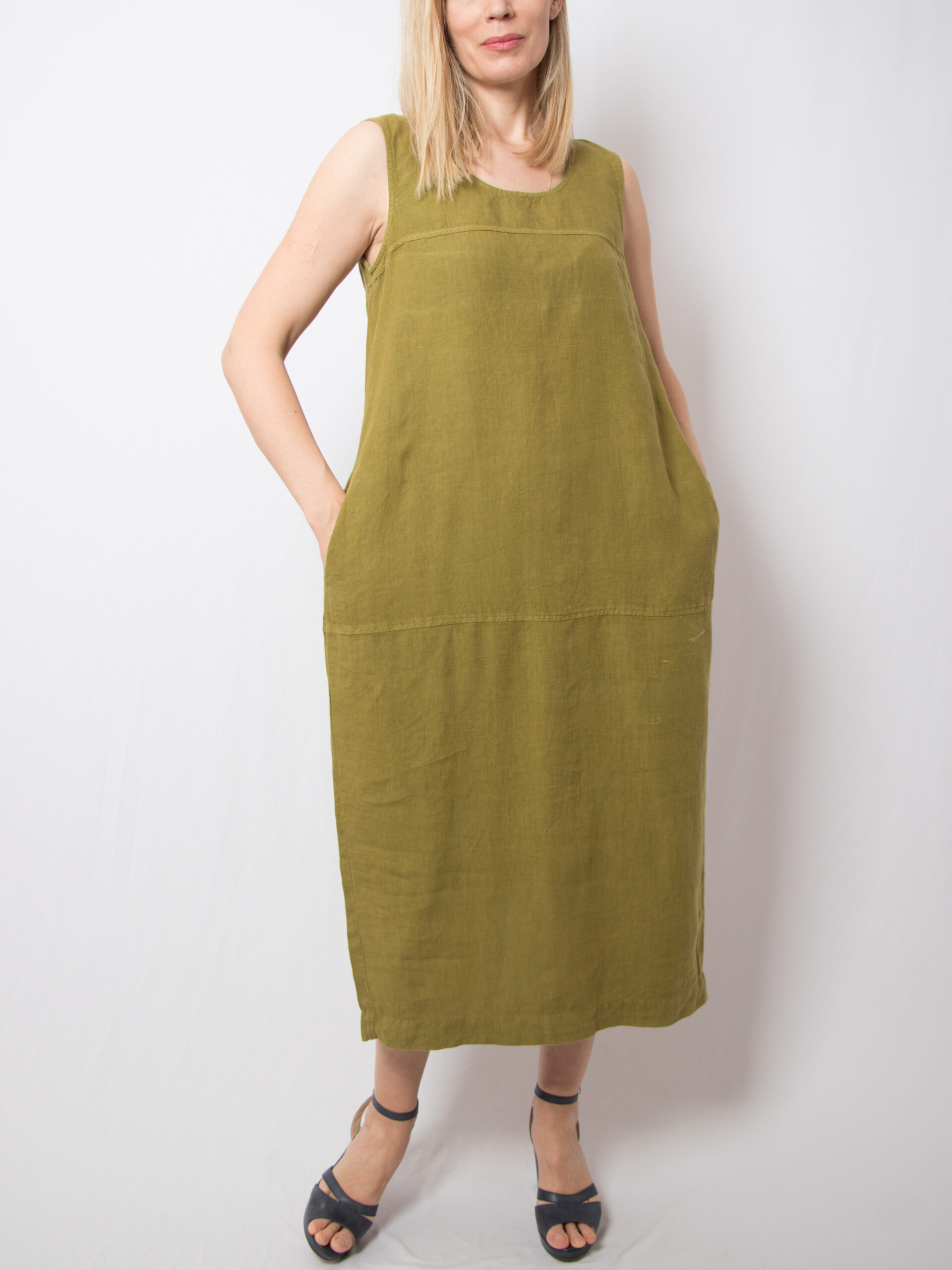 Vintage Olive Green Linen Pinafore Dress Vintage Olive Green Linen Pinafore Dress - Image 2