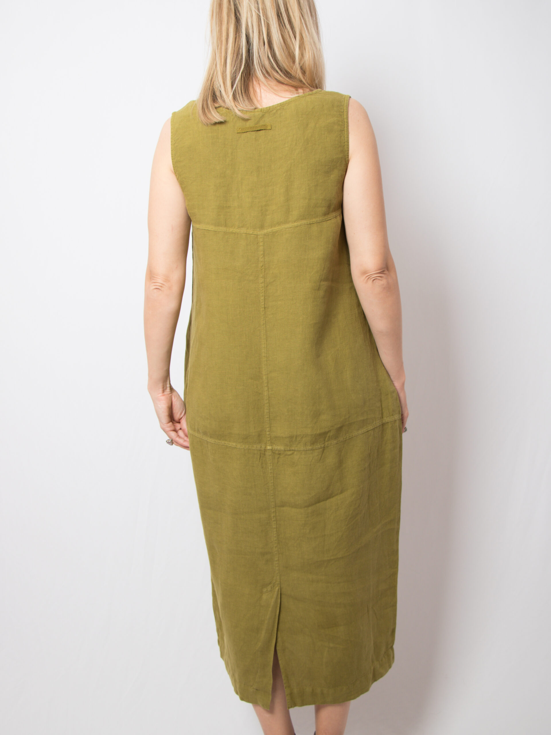 Vintage Olive Green Linen Pinafore Dress Vintage Olive Green Linen Pinafore Dress - Image 3