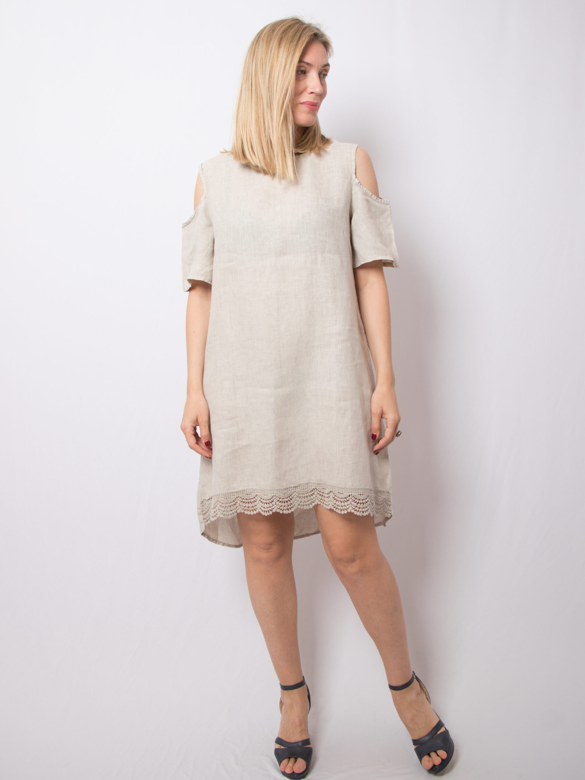 Cold Shoulder Mini Linen Dress Cold Shoulder Mini Linen Dress - Image 2