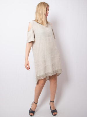 Cold Shoulder Mini Linen Dress