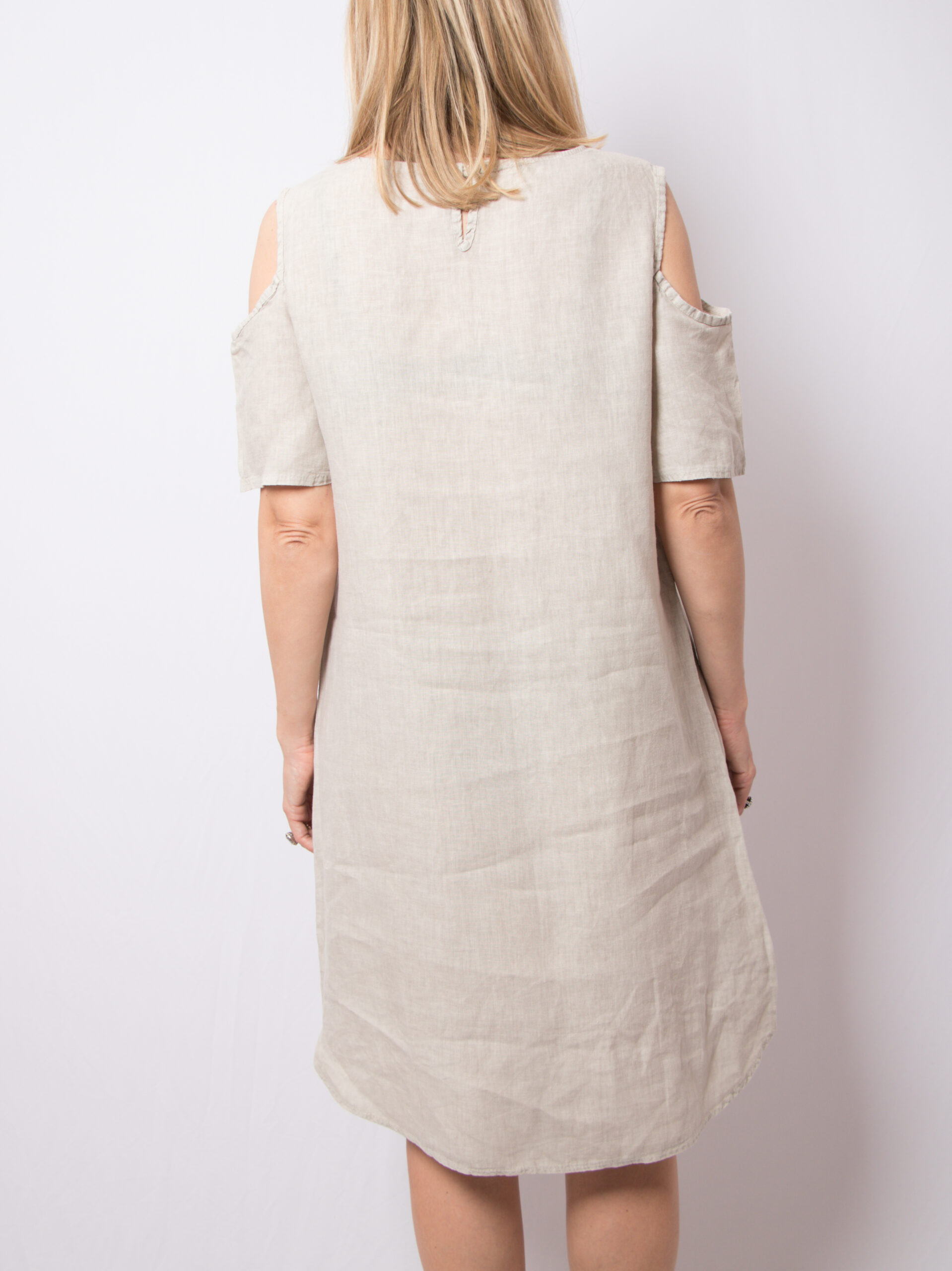 Cold Shoulder Mini Linen Dress Cold Shoulder Mini Linen Dress - Image 4