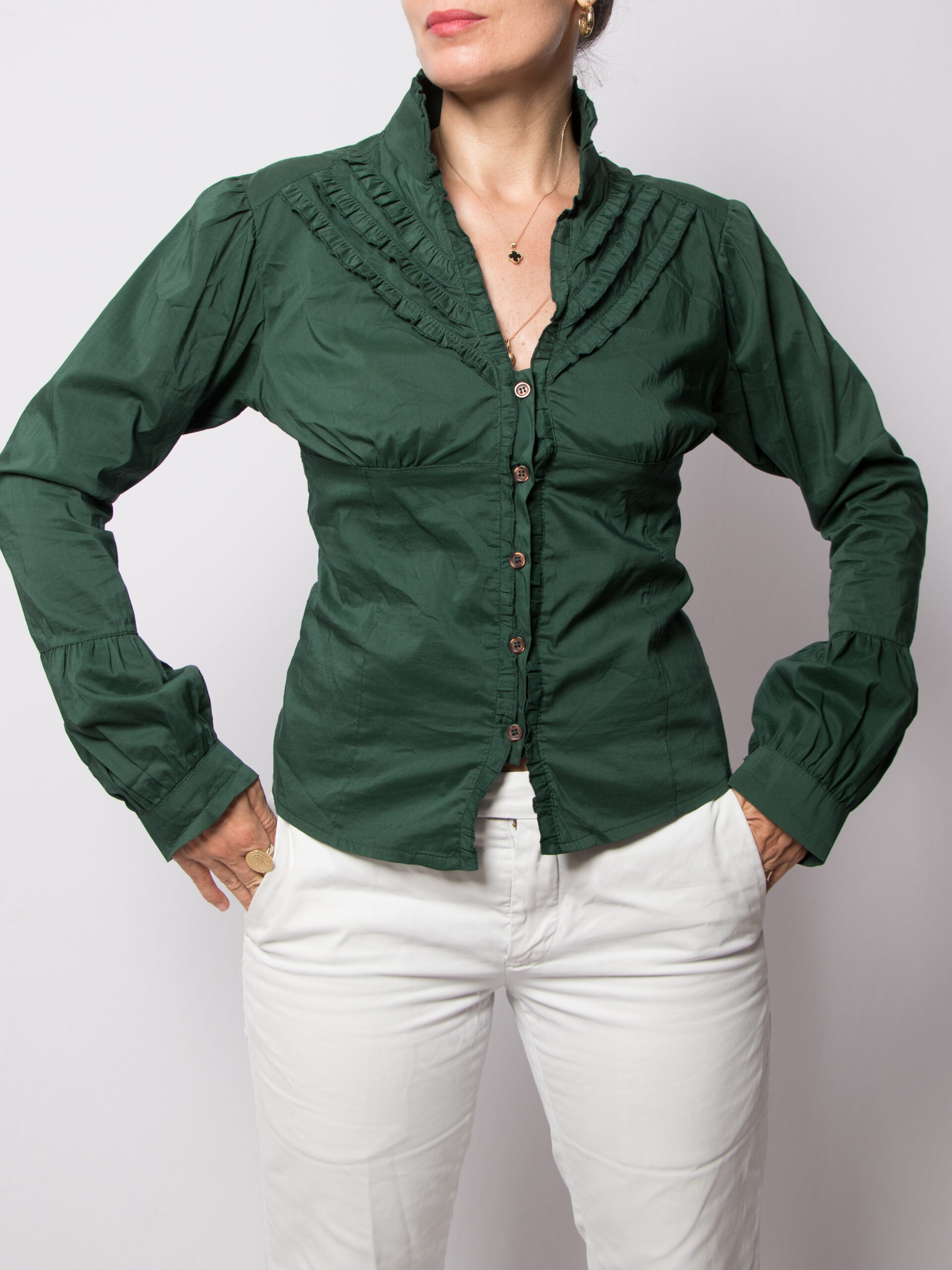 Vintage Forest Green Ruffle Trim Blouse Vintage Forest Green Ruffle Trim Blouse - Image 2