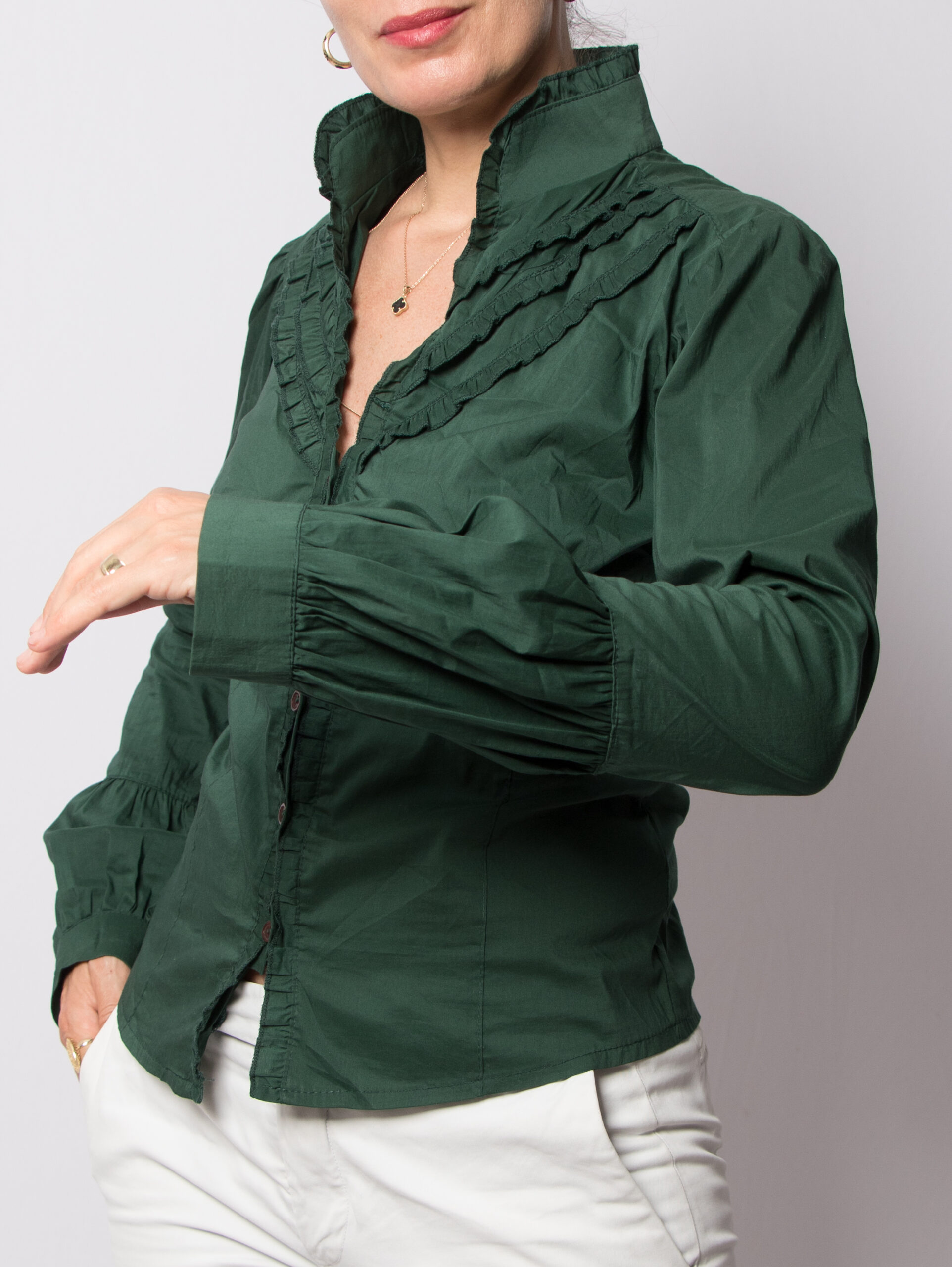 Vintage Forest Green Ruffle Trim Blouse Vintage Forest Green Ruffle Trim Blouse - Image 3