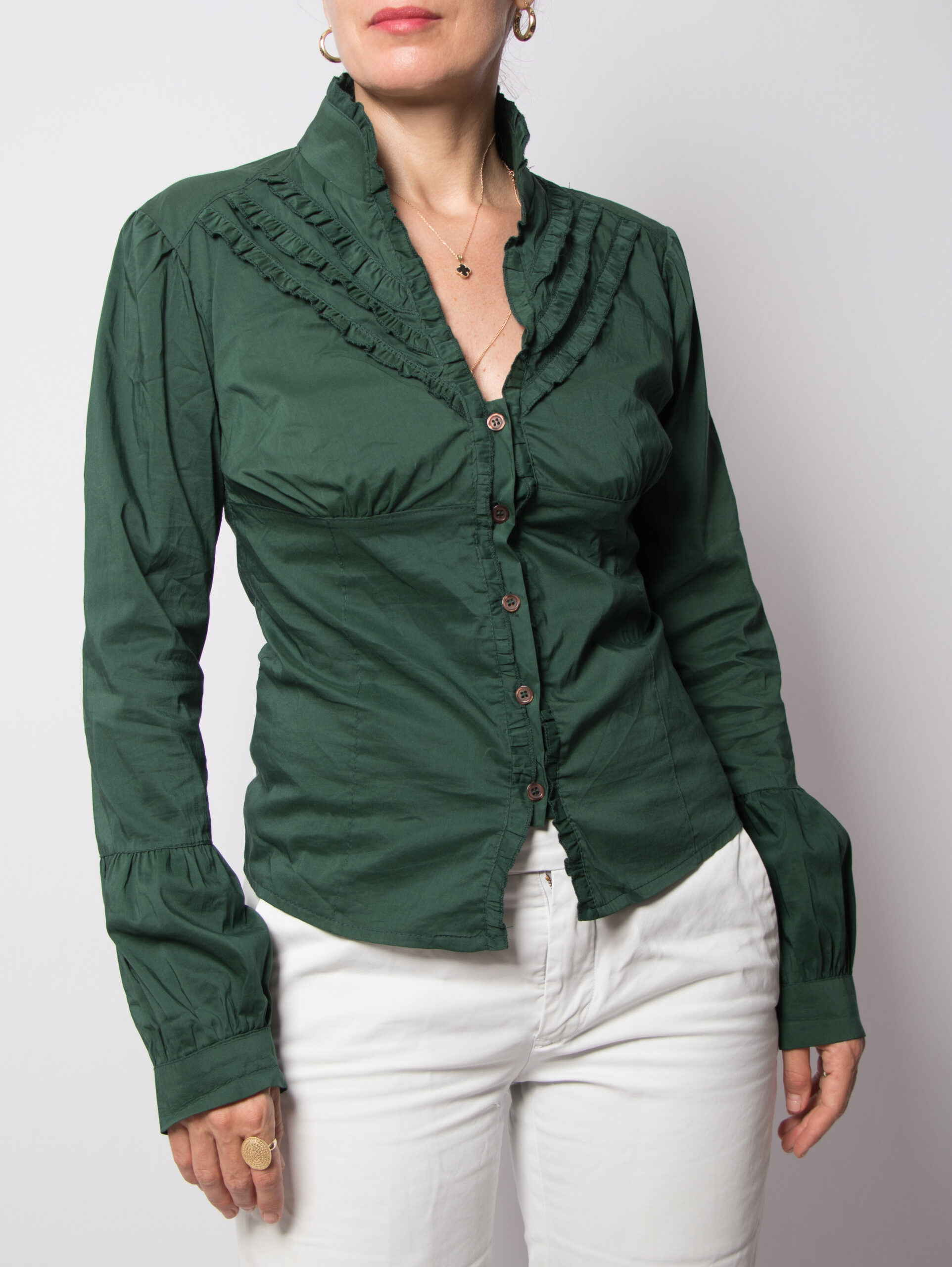 Vintage Forest Green Ruffle Trim Blouse Vintage Forest Green Ruffle Trim Blouse - Image 5