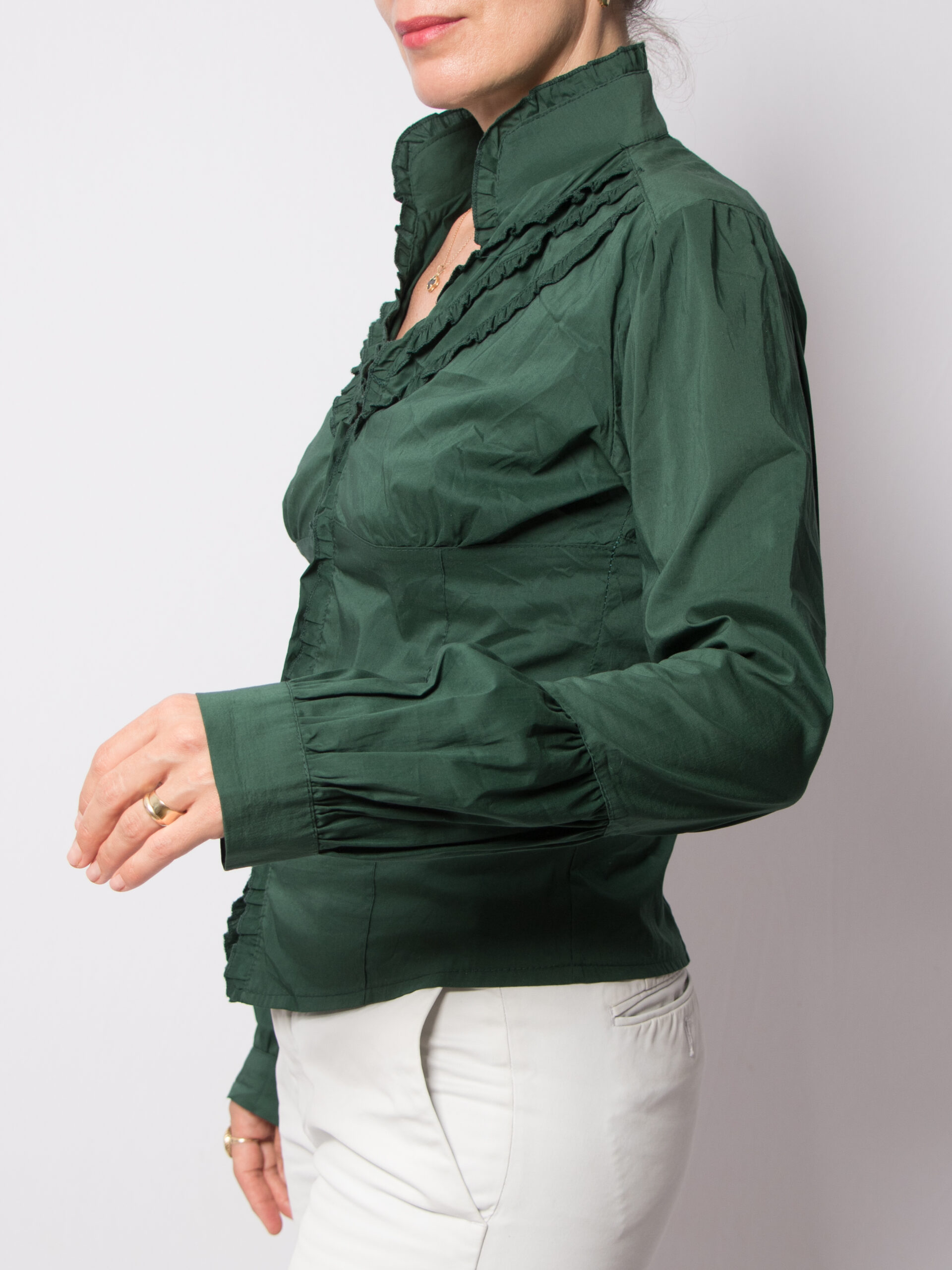 Vintage Forest Green Ruffle Trim Blouse Vintage Forest Green Ruffle Trim Blouse - Image 6