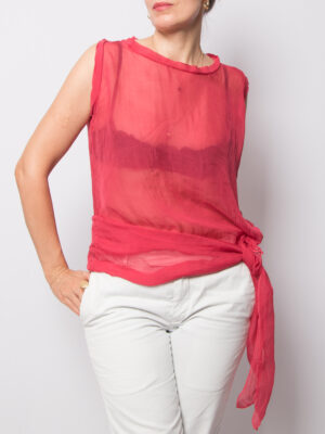 Vintage Sheer Pink Blouse with waist Tie