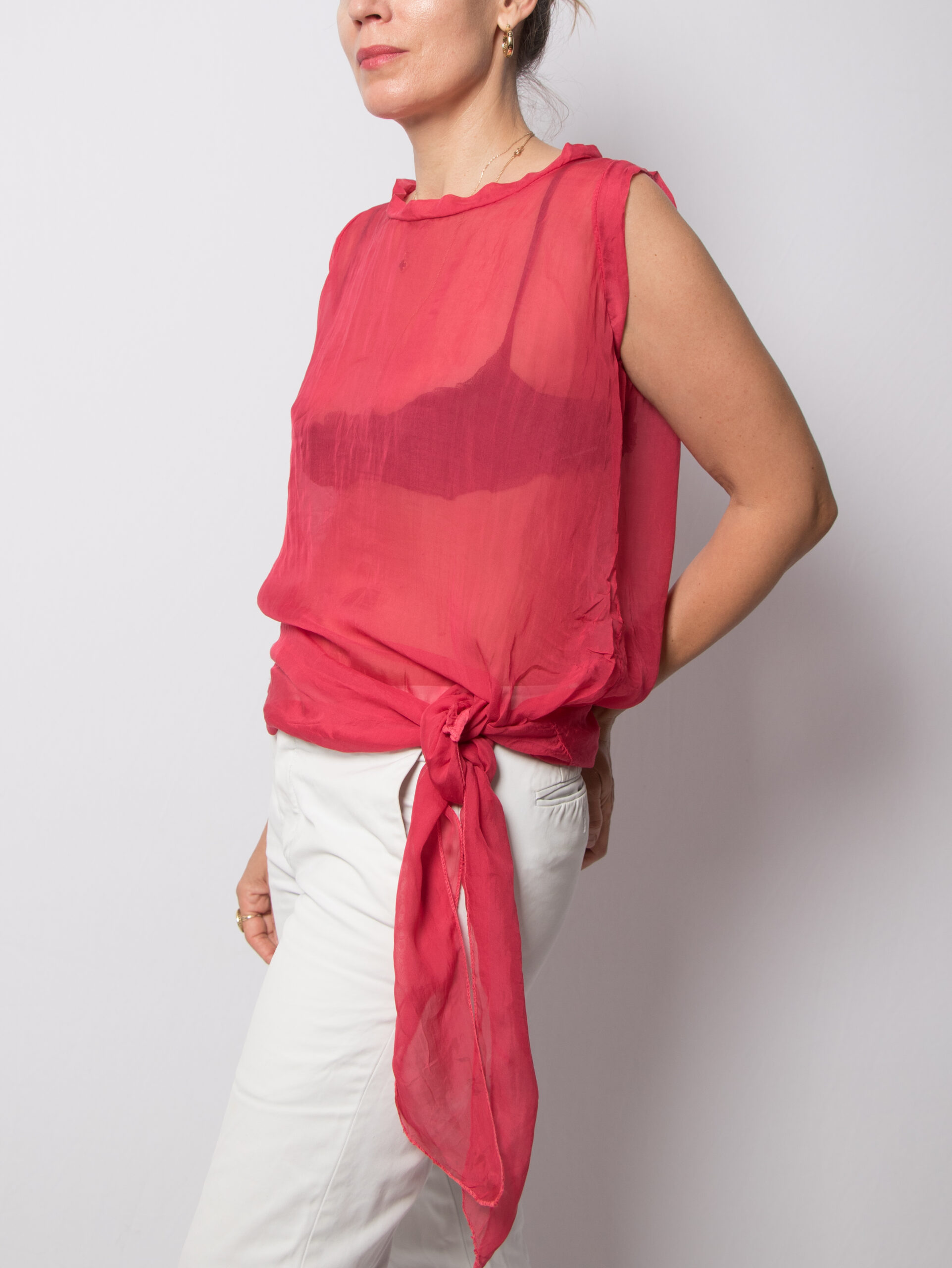 Vintage Sheer Pink Blouse with waist Tie Vintage Sheer Pink Blouse with waist Tie - Image 3