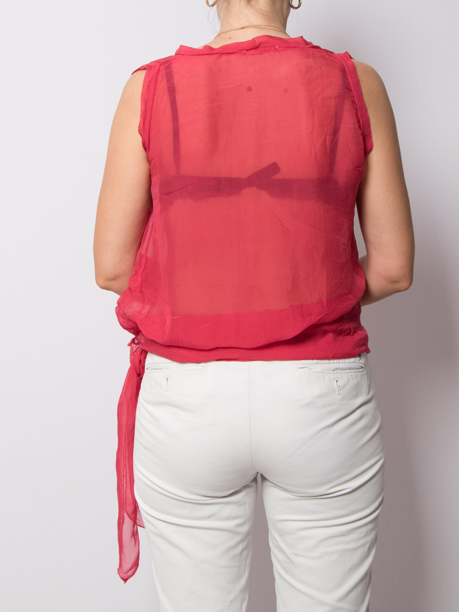 Vintage Sheer Pink Blouse with waist Tie Vintage Sheer Pink Blouse with waist Tie - Image 4