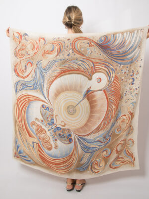 Vintage Large Silk Scarf Abstract Peacock Print