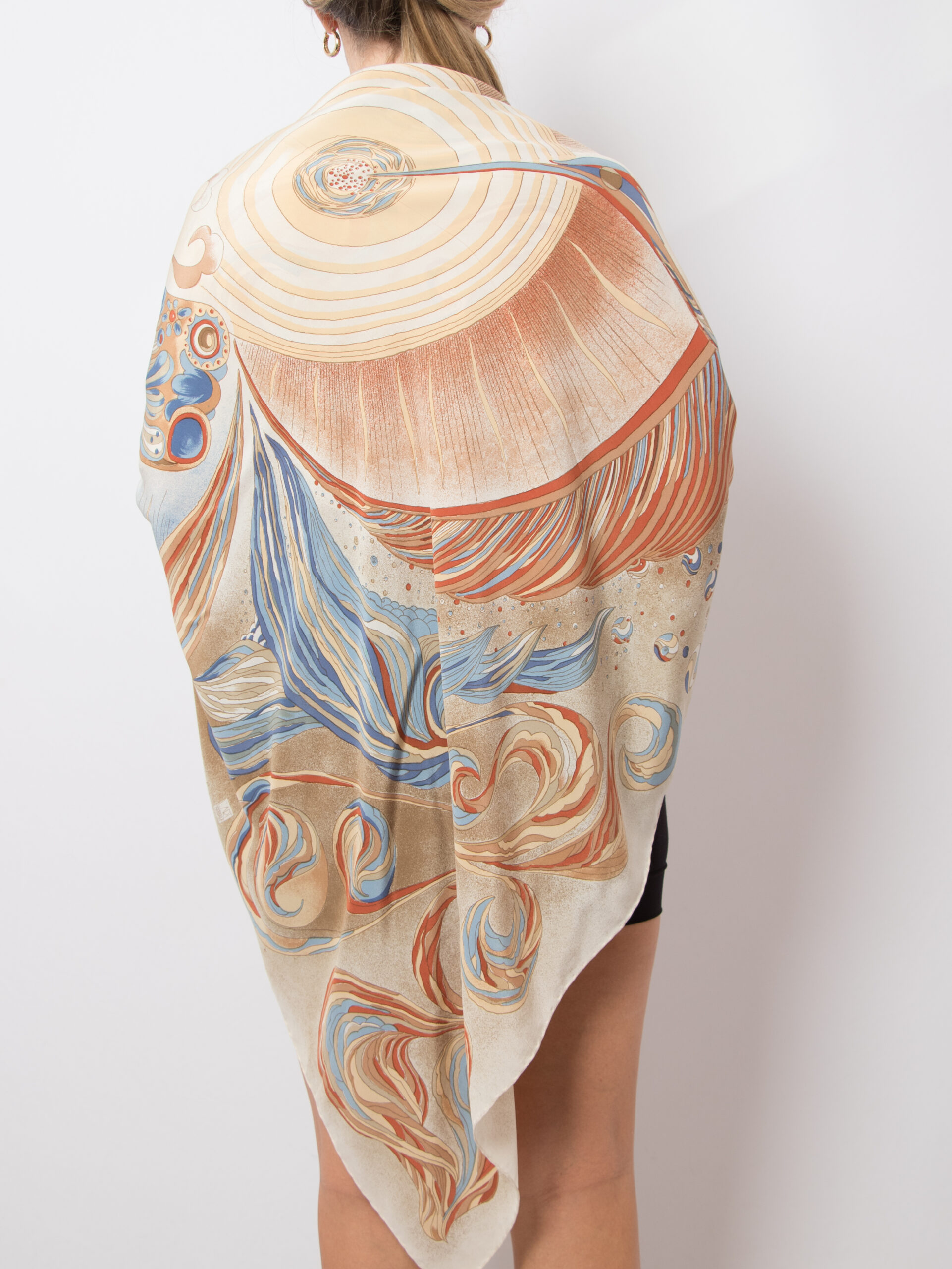 Vintage Large Silk Scarf Abstract Peacock Print Vintage Large Silk Scarf Abstract Peacock Print - Image 2