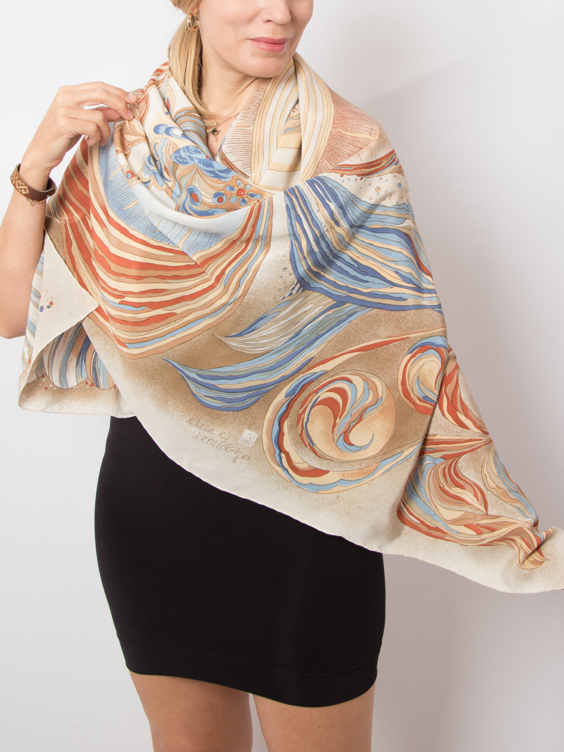 Vintage Large Silk Scarf Abstract Peacock Print Vintage Large Silk Scarf Abstract Peacock Print - Image 4