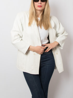 90s Oversized White Leather Blazer