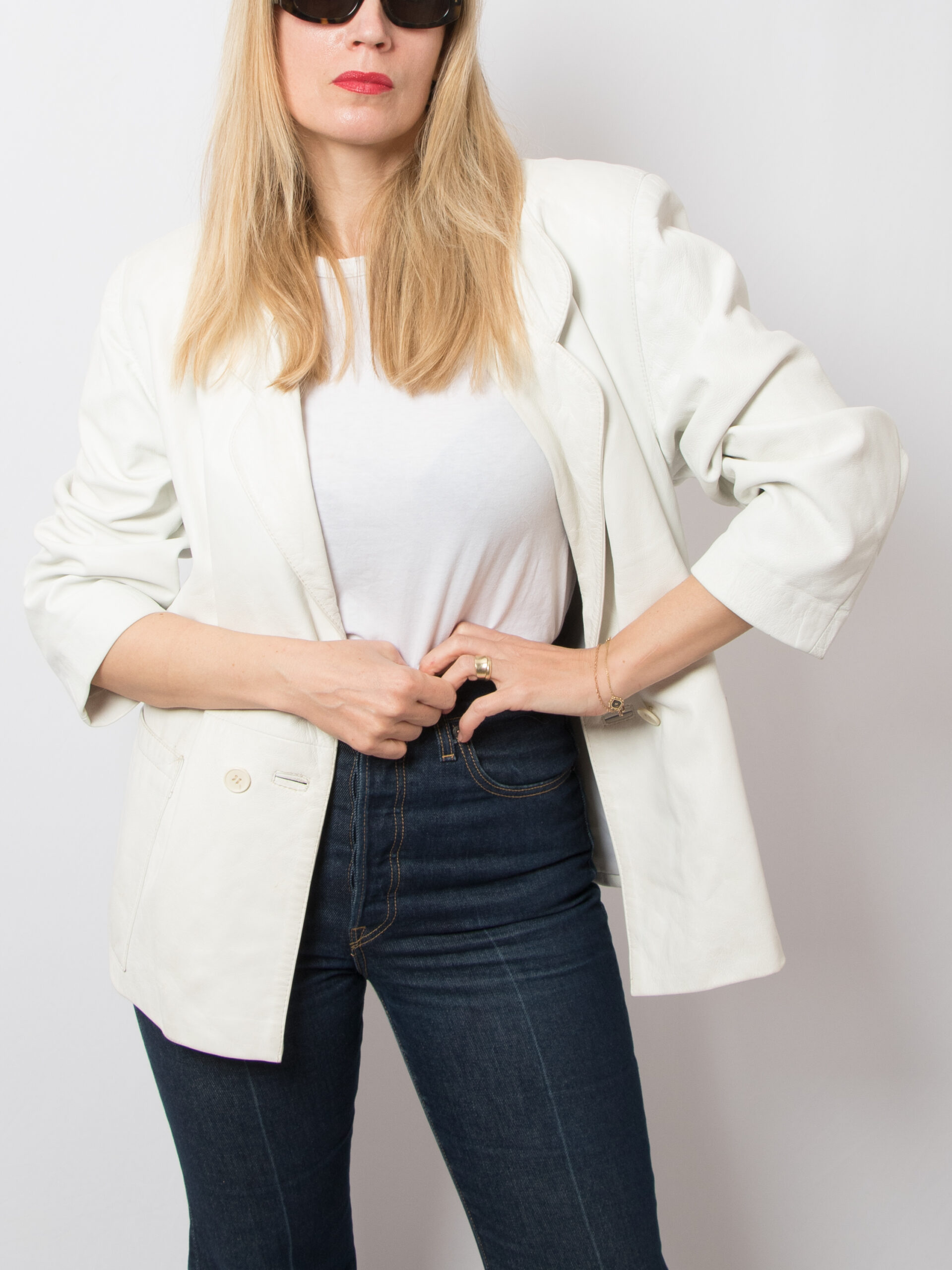 90s Oversized White Leather Blazer 90s Oversized White Leather Blazer - Image 2